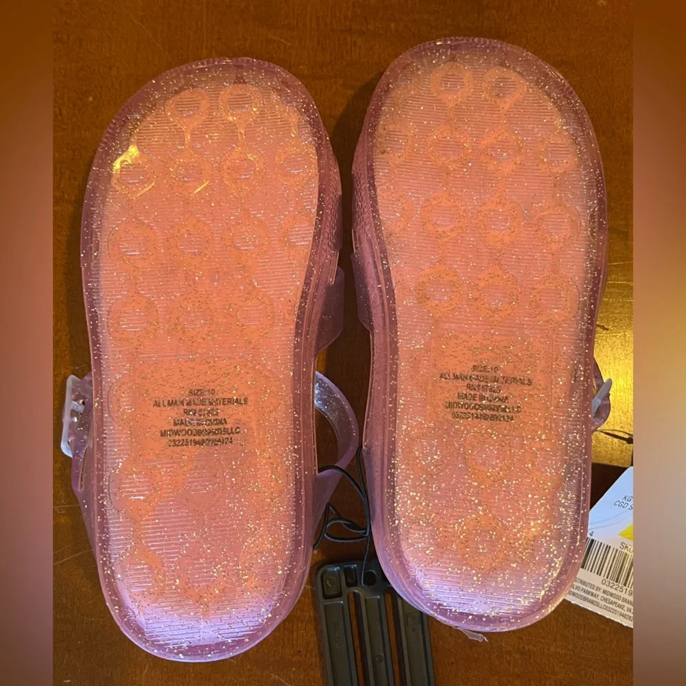 Toddler jelly pink sandals w/glitter sparkles. Unicorn pattern on insole. Sz 10